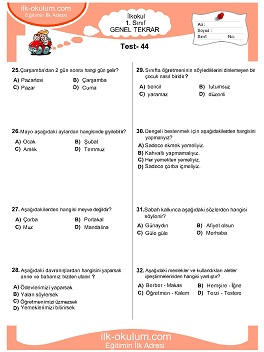 ilkokul 1. Sınıf Genel Tekrar Testleri 